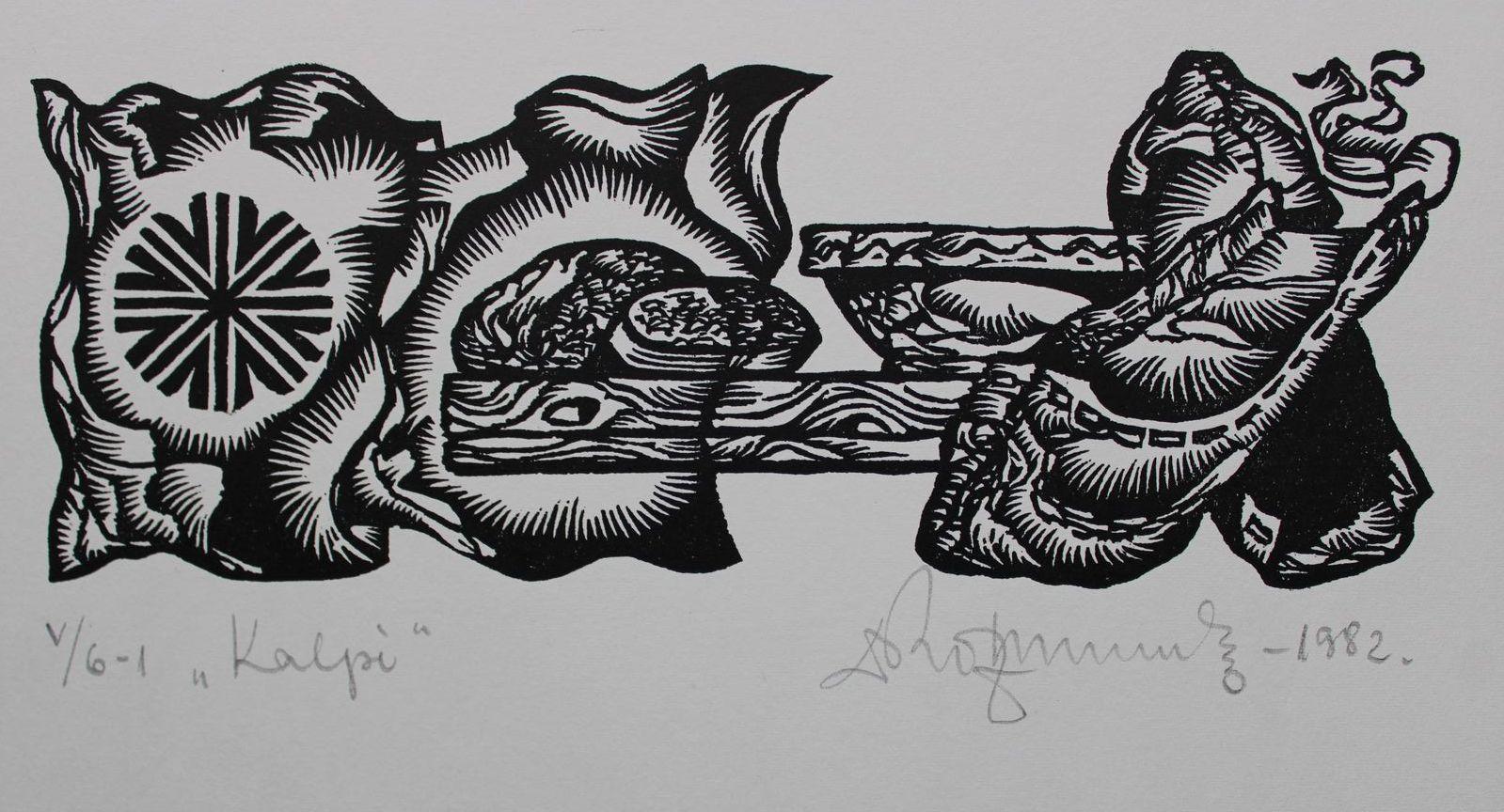 Diener. 1982. Papier, Linolschnitt, 20x34 cm