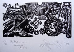 Sun and moon. 1994. Paper, linocut, 25x33 cm