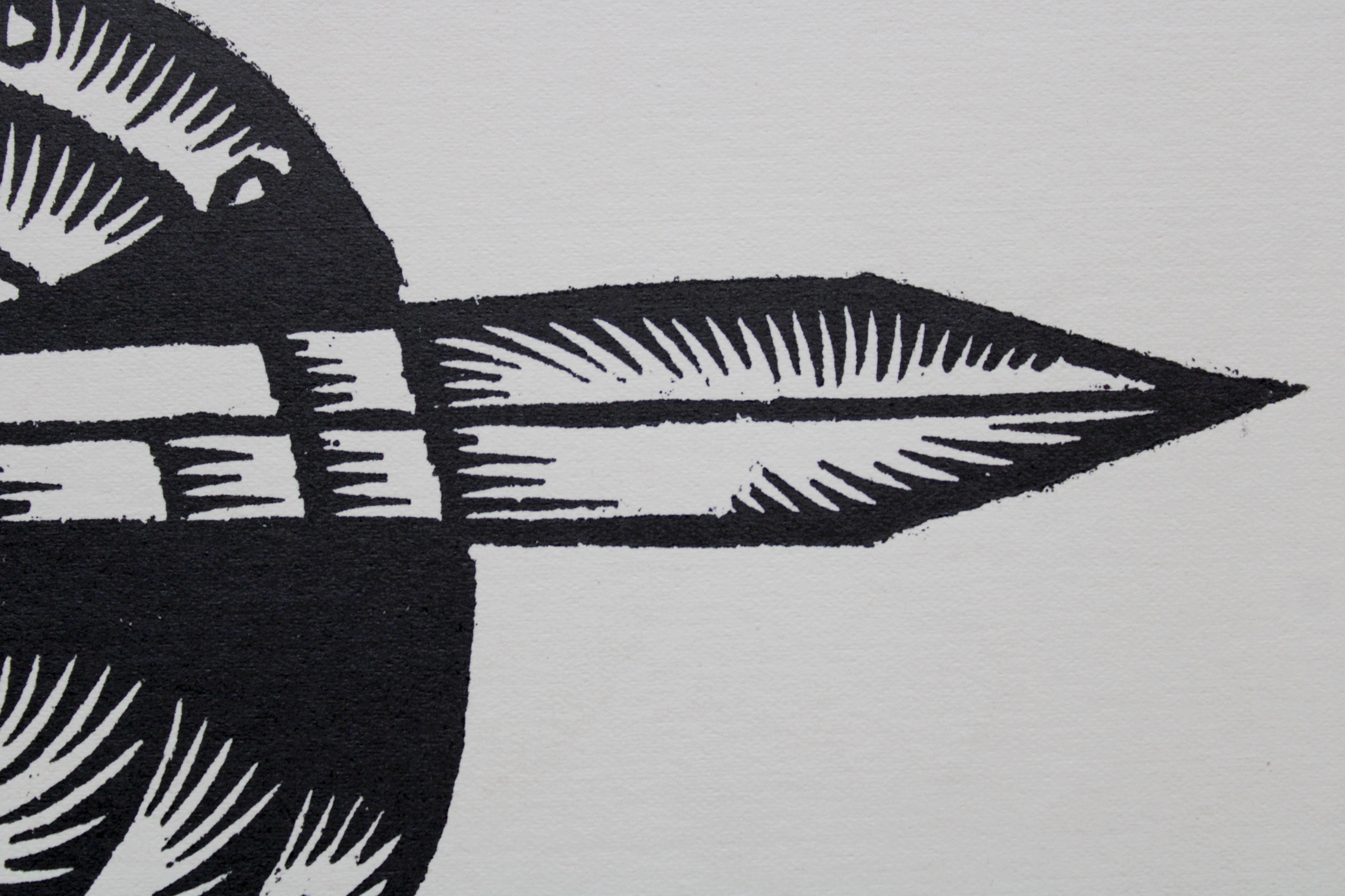 Spada e scudo. Carta, linoleografia, 24x31 cm - Print Arte popolare di Dainis Rozkalns