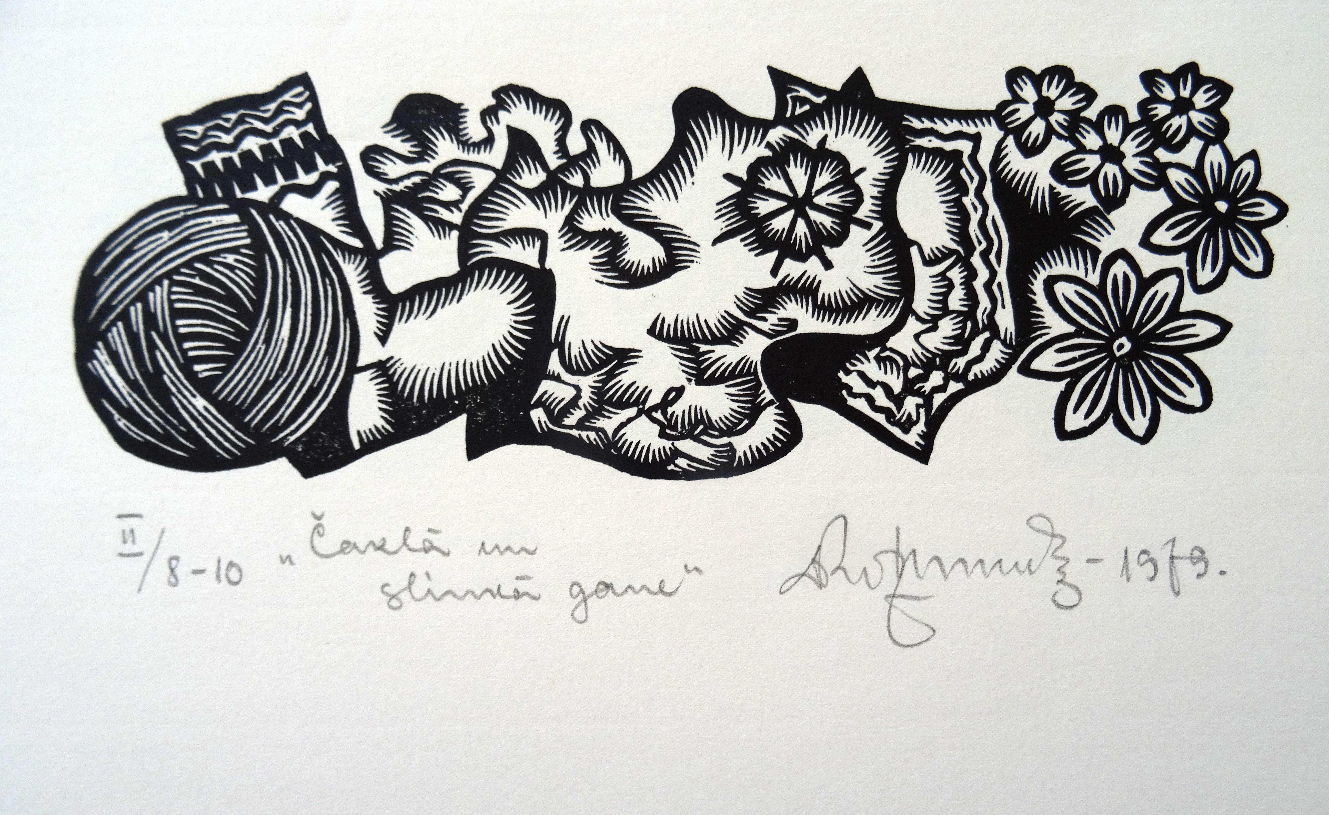 The diligent and the lazy herdsman. 1979. Paper, linocut, 19x33 cm