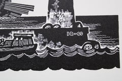 The lighthouse. Paper, linocut, 21x27, 5 cm