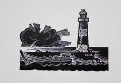 The lighthouse. Paper, linocut, 21x27, 5 cm