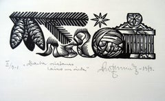 Die Zeit und der Ort für Arbeit. 1979. Papier, Linolschnitt, 19x33,5 cm