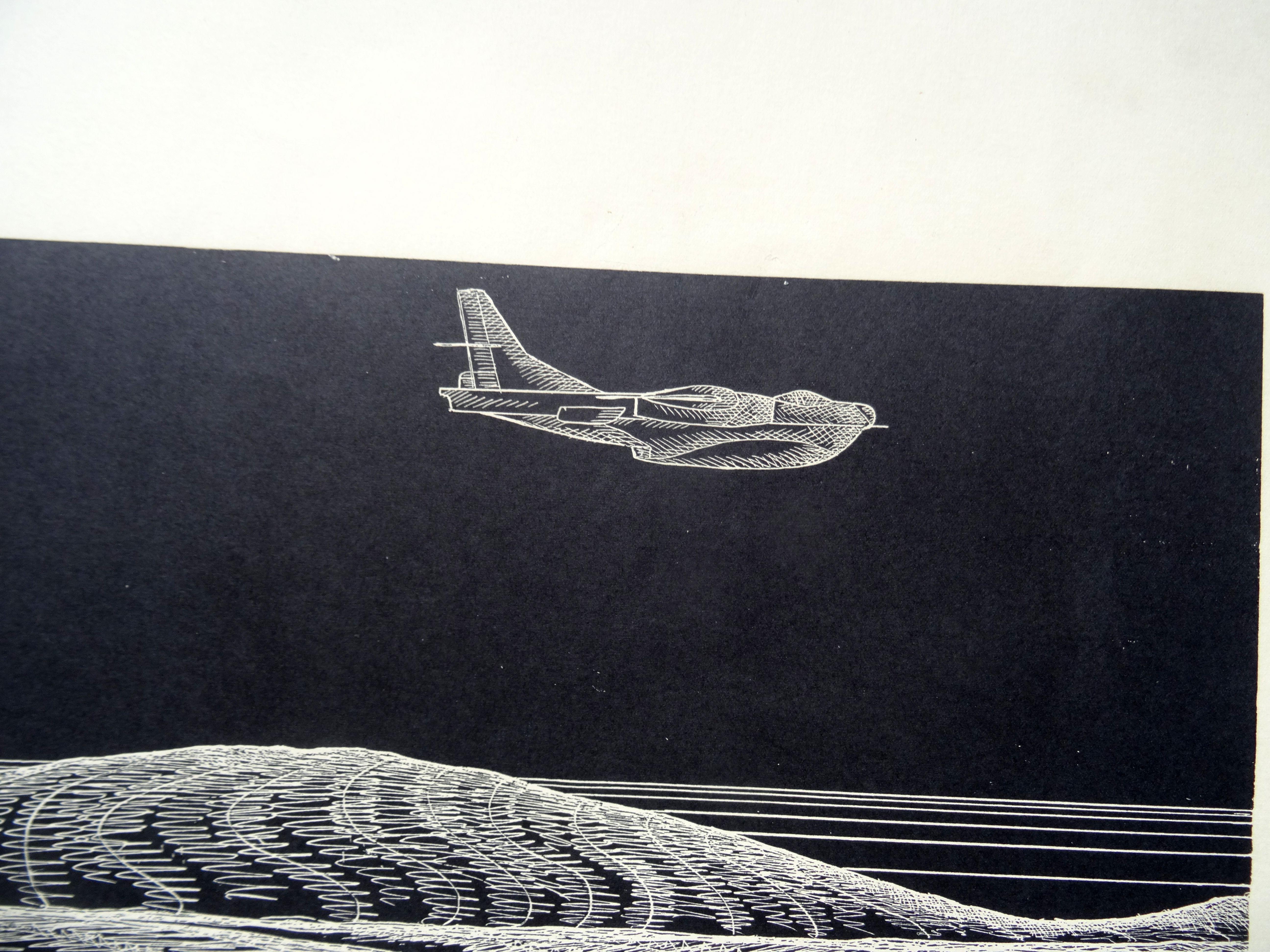 The way. 1976, linocut, print size 65x50 cm; total 75x60 cm - Print by Dainis Rozkalns