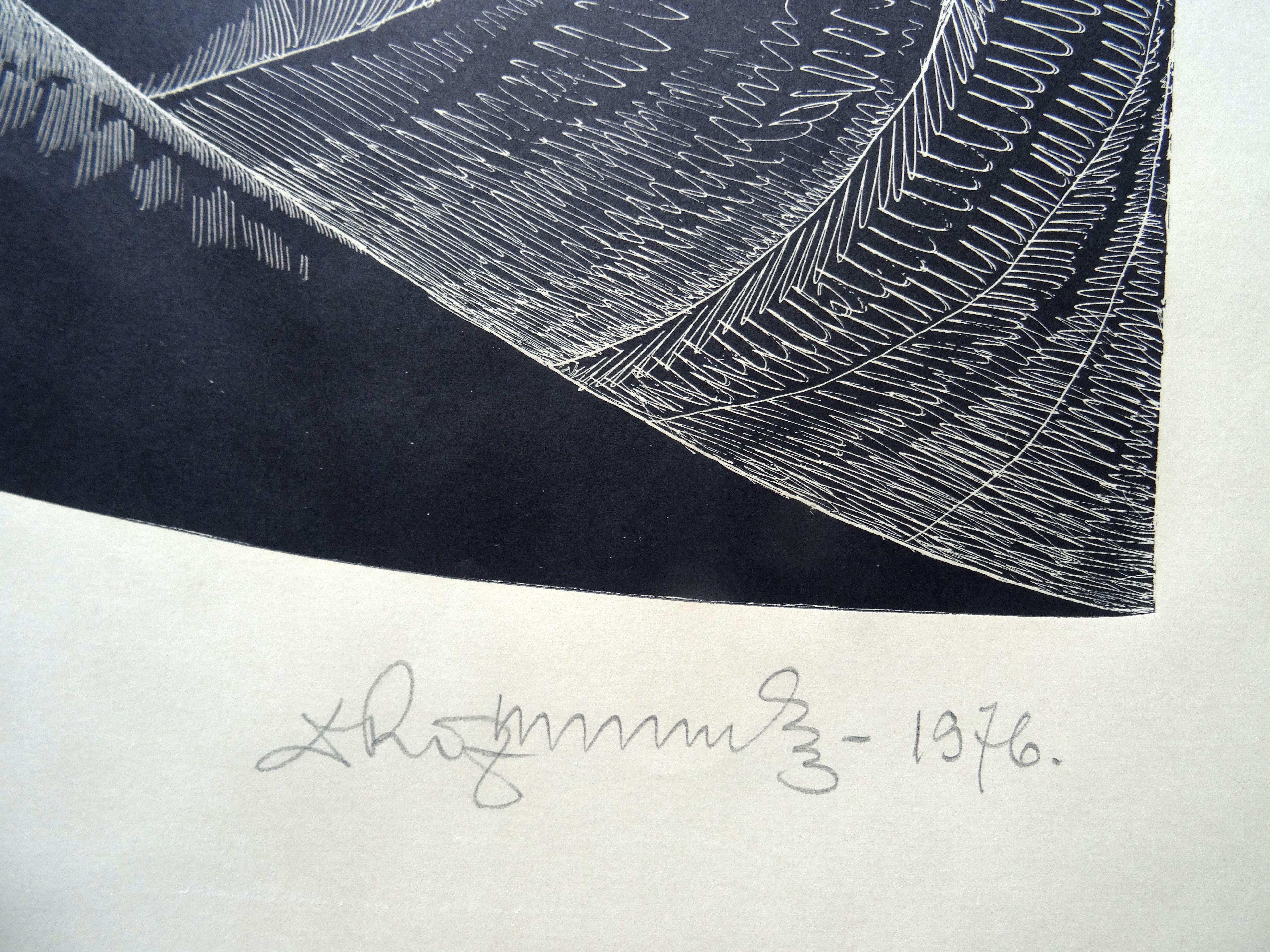 Weg. 1976, Linolschnitt, Druckgröße 65x50 cm; insgesamt 75x60 cm (Schwarz), Abstract Print, von Dainis Rozkalns