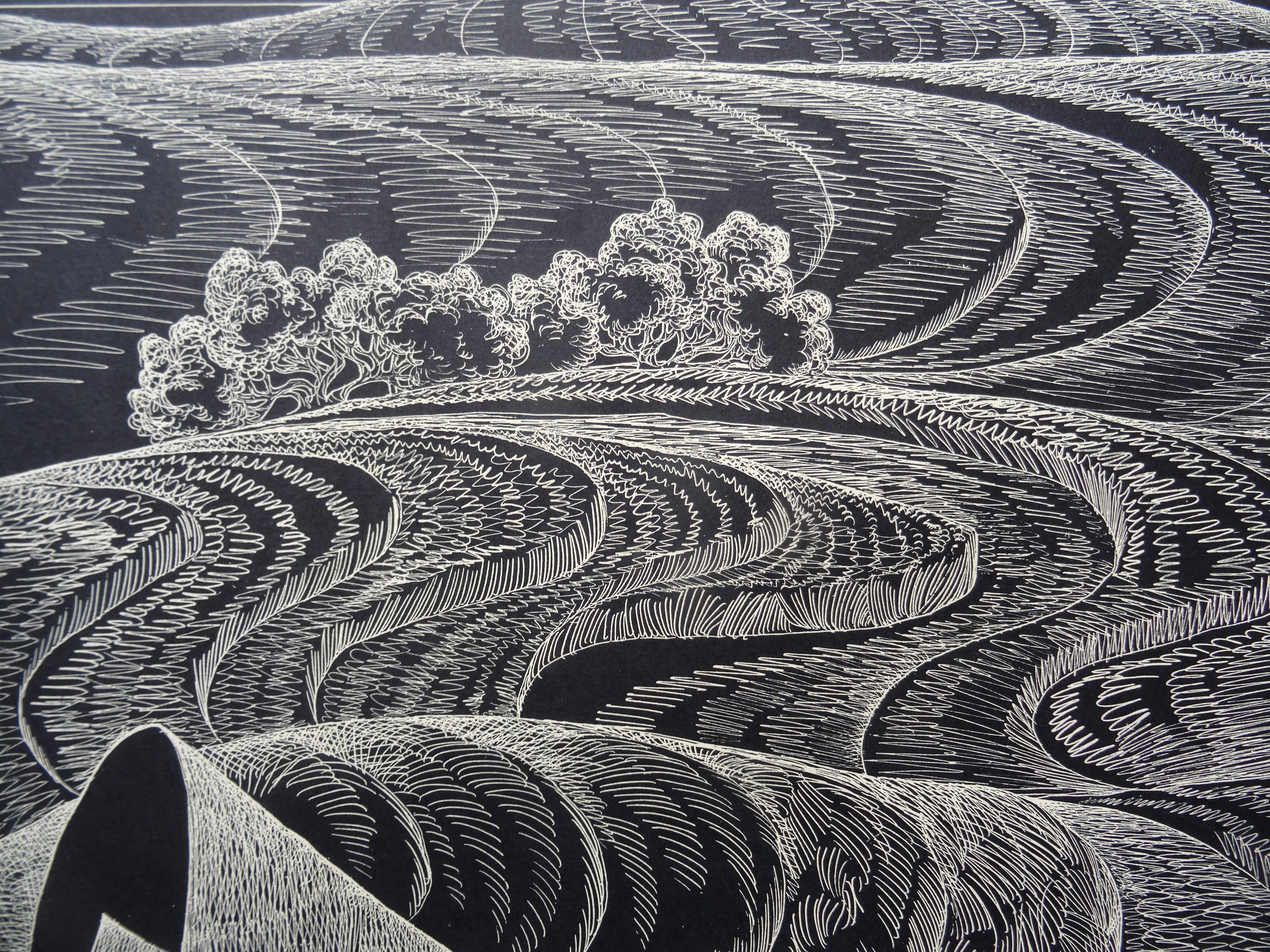 The way. 1976, linocut, print size 65x50 cm; total 75x60 cm - Abstract Geometric Print by Dainis Rozkalns