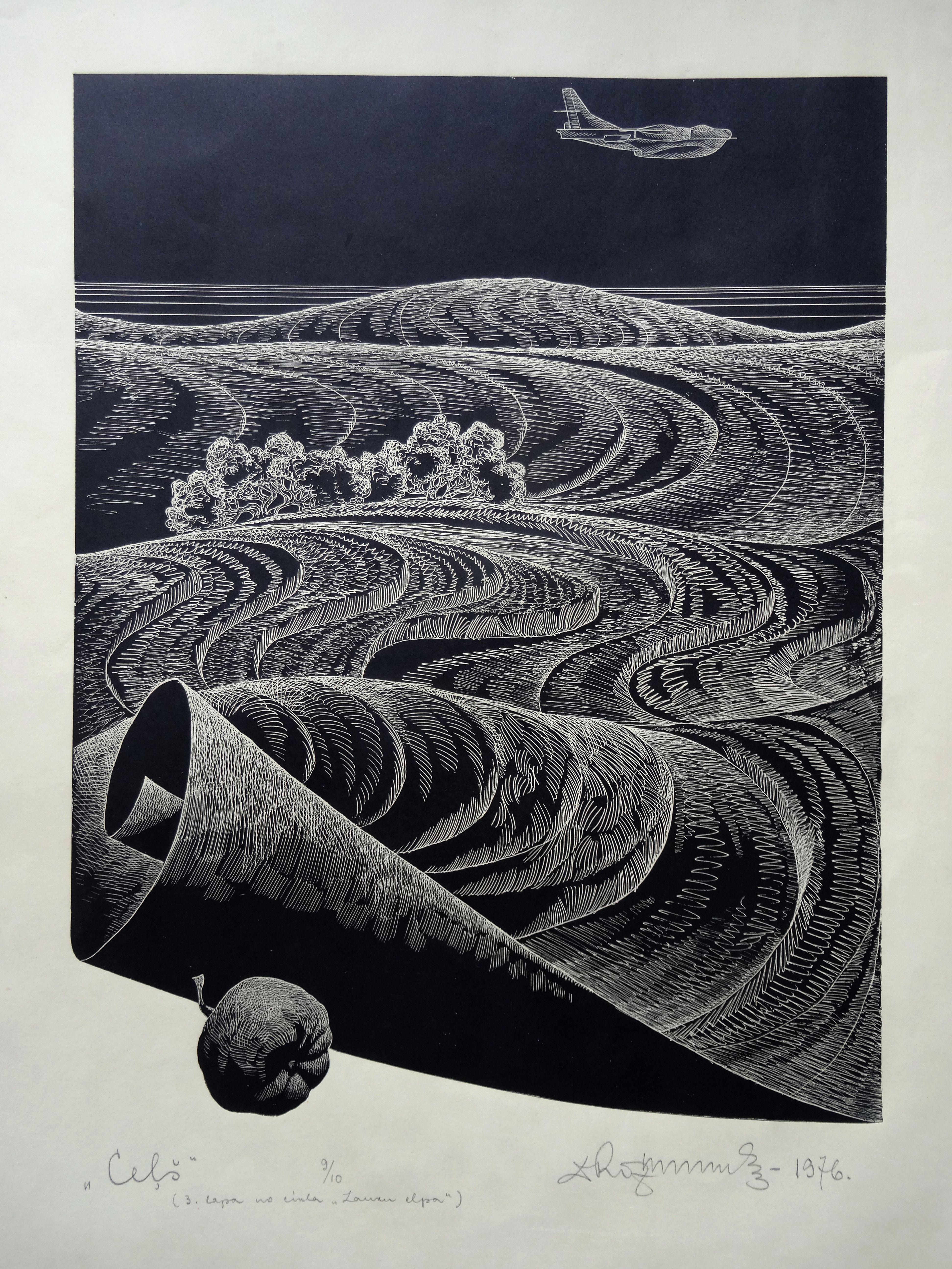 Dainis Rozkalns Abstract Print – Weg. 1976, Linolschnitt, Druckgröße 65x50 cm; insgesamt 75x60 cm
