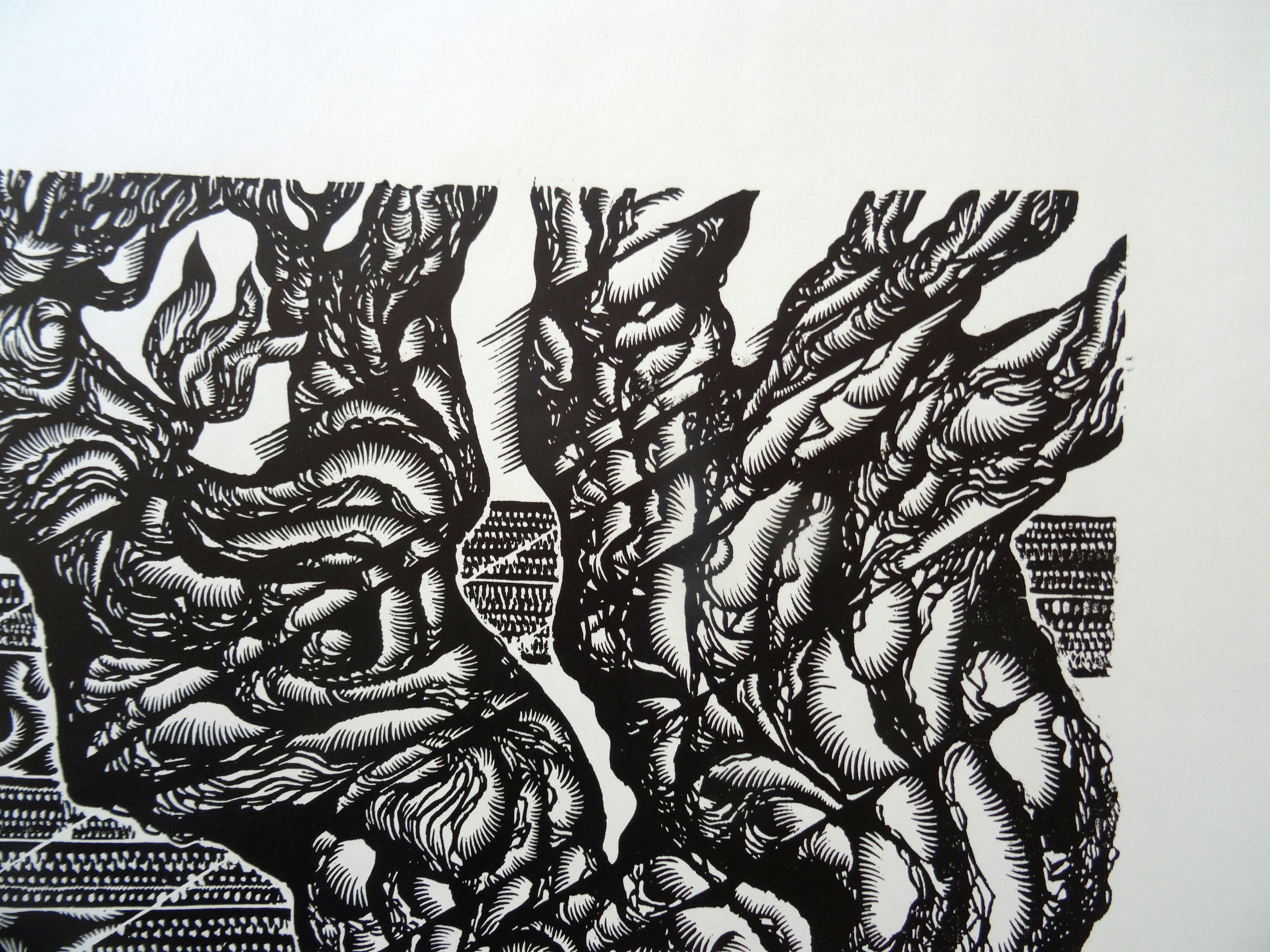 Baum des Lebens. 1982, Papier, Linolschnitt, Druckgröße 50x56 cm; insgesamt 60x65 cm (Geometrische Abstraktion), Print, von Dainis Rozkalns