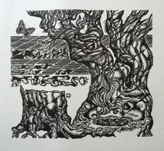 Albero della vita. 1982, carta, linoleografia, formato stampa 50x56 cm; totale 60x65 cm