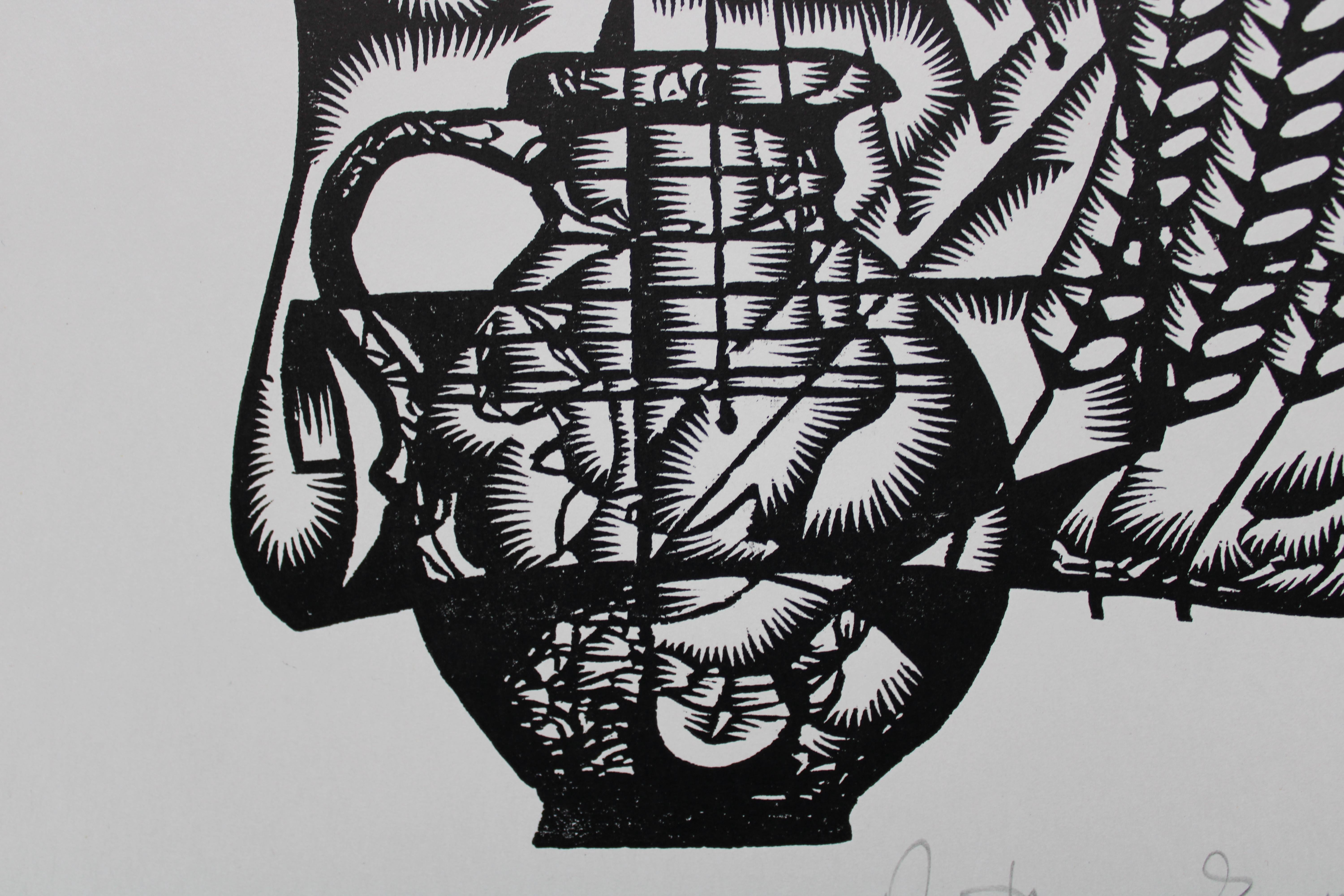 V Intro. 1982. Paper, linocut, 25x31 cm - Print by Dainis Rozkalns