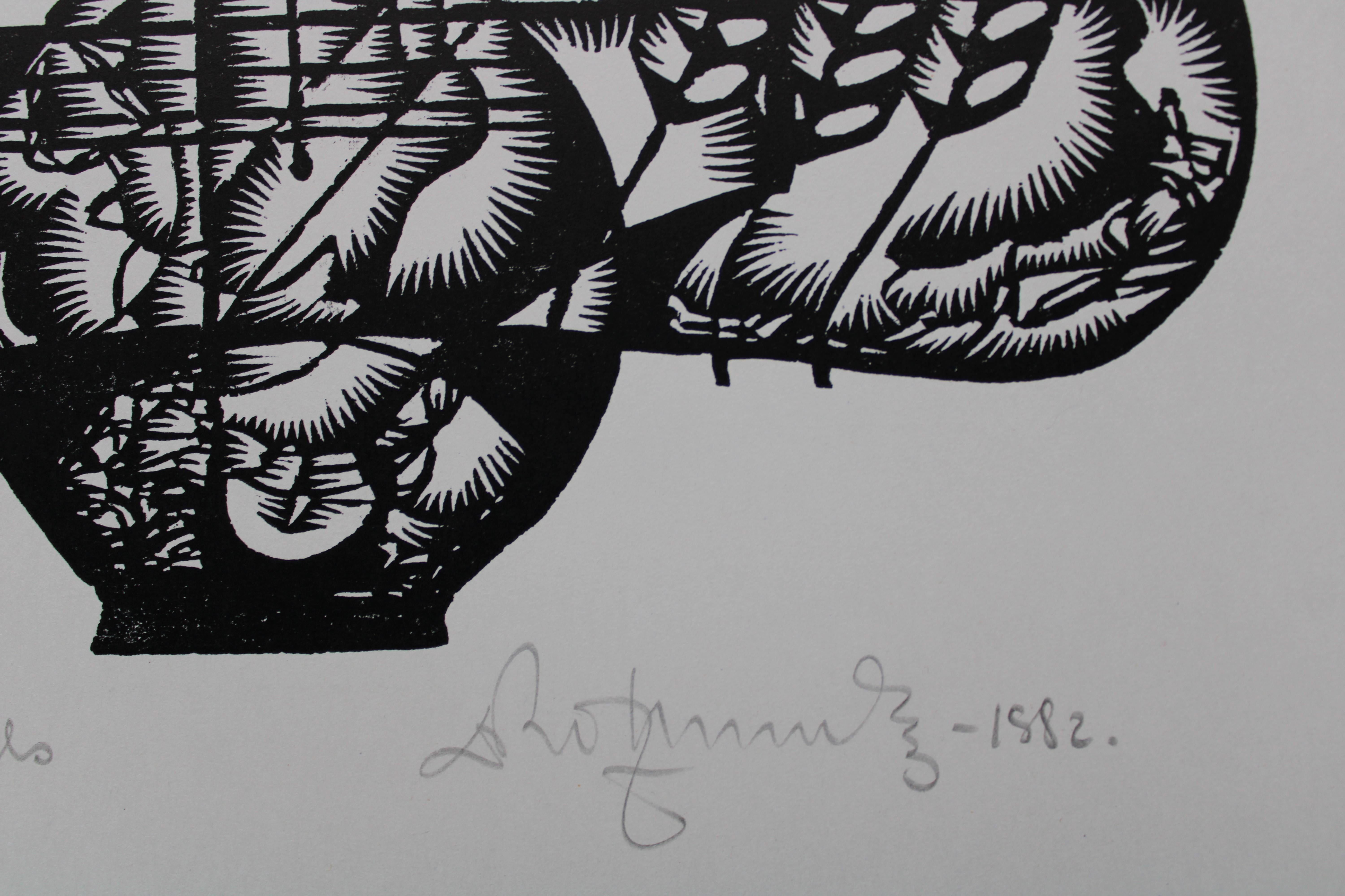 V Introducción. 1982. Papel, linograbado, 25x31 cm - Print Gris de Dainis Rozkalns