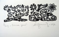 Retro Village herdsman. 1979. Paper, linocut, 19x33 cm