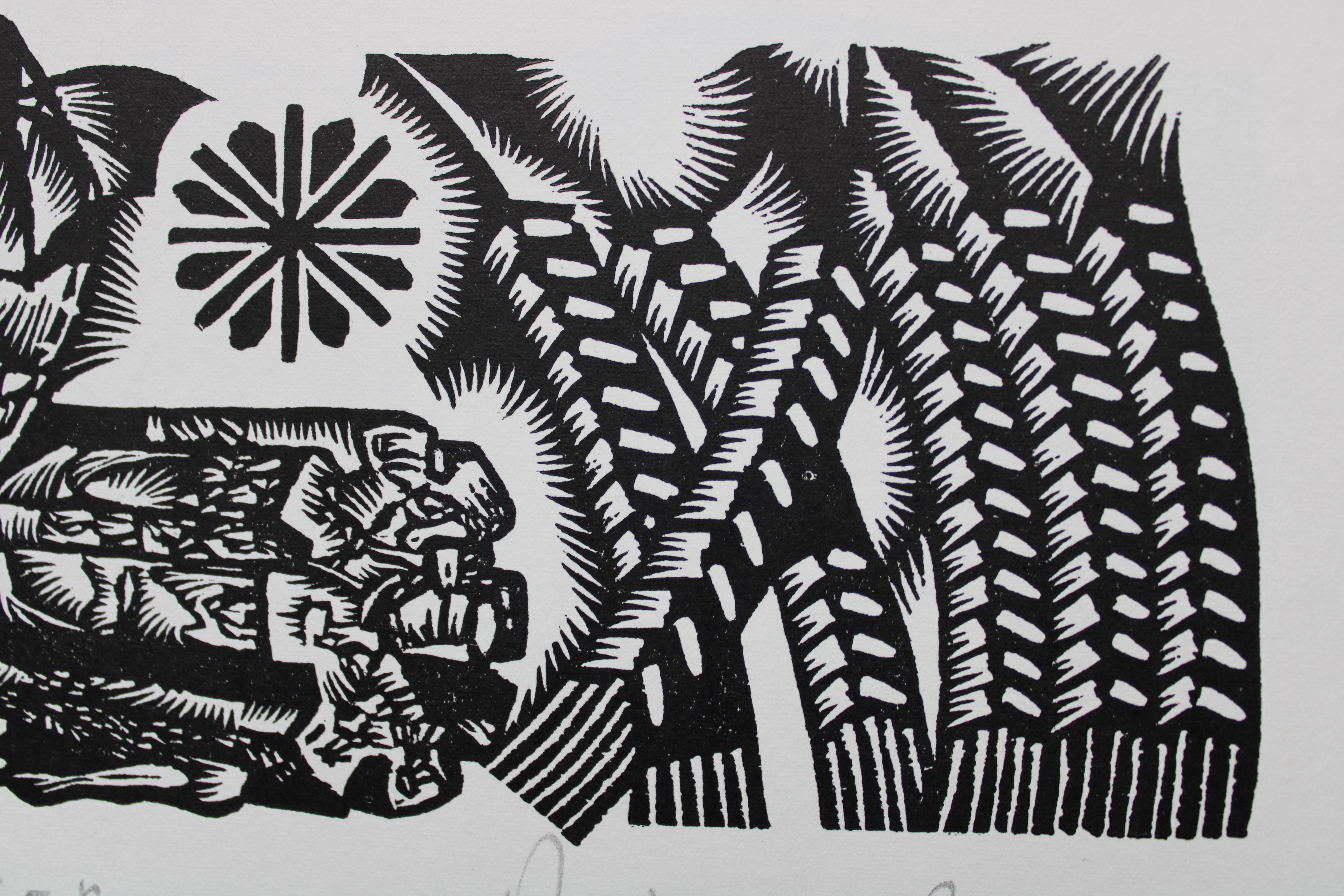 Lavorare con le colture. 1982. Carta, linoleografia, 20x34 cm - Print di Dainis Rozkalns