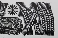 Travailler avec la culture. 1982. Papier, linogravure, 20 x 34 cm
