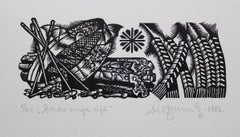 Work with crop. 1982. Paper, linocut, 20x34 cm