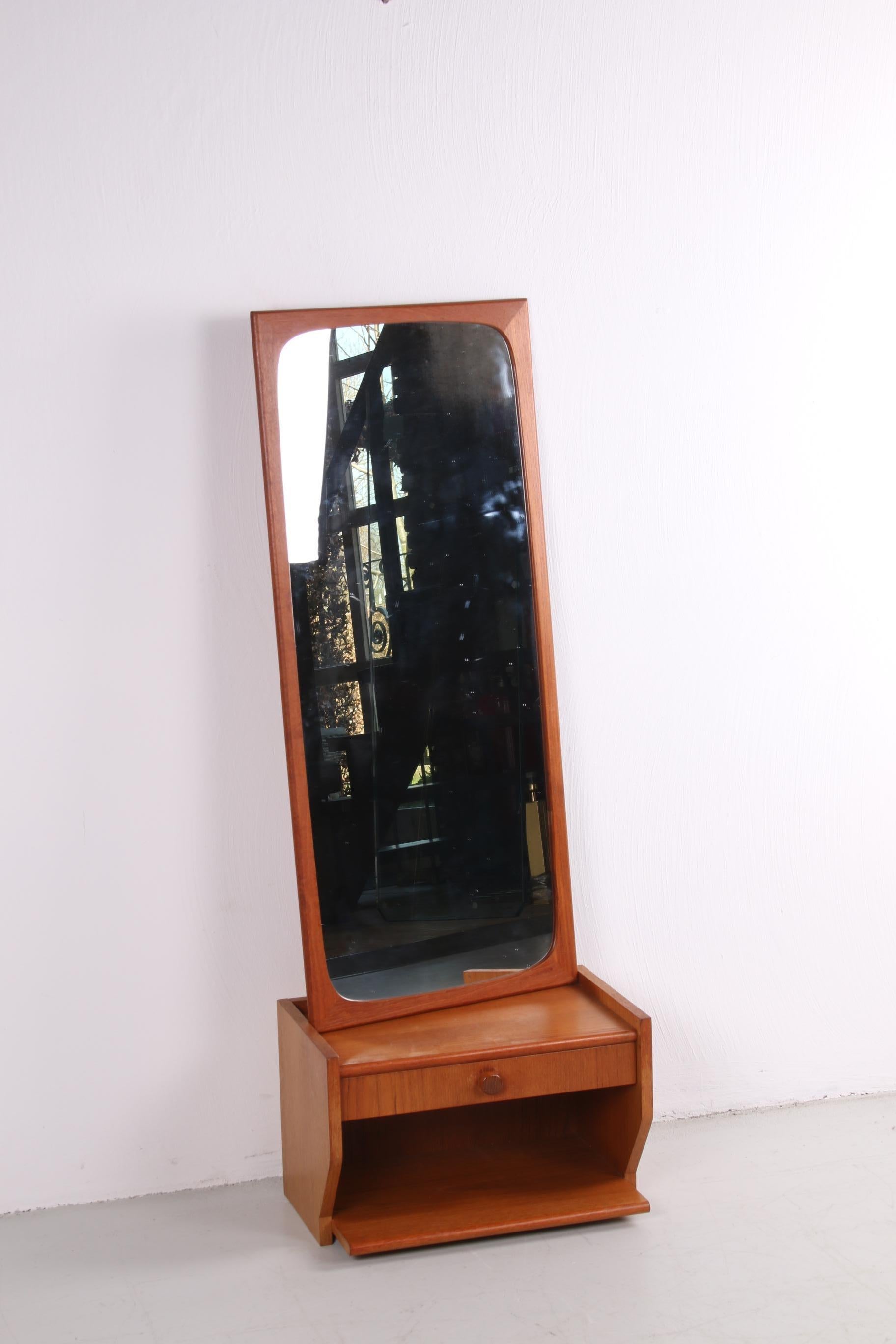 Danish Dains Teak Wooden Hallway Set Mirror with Floating Dresser, 1960 For Sale