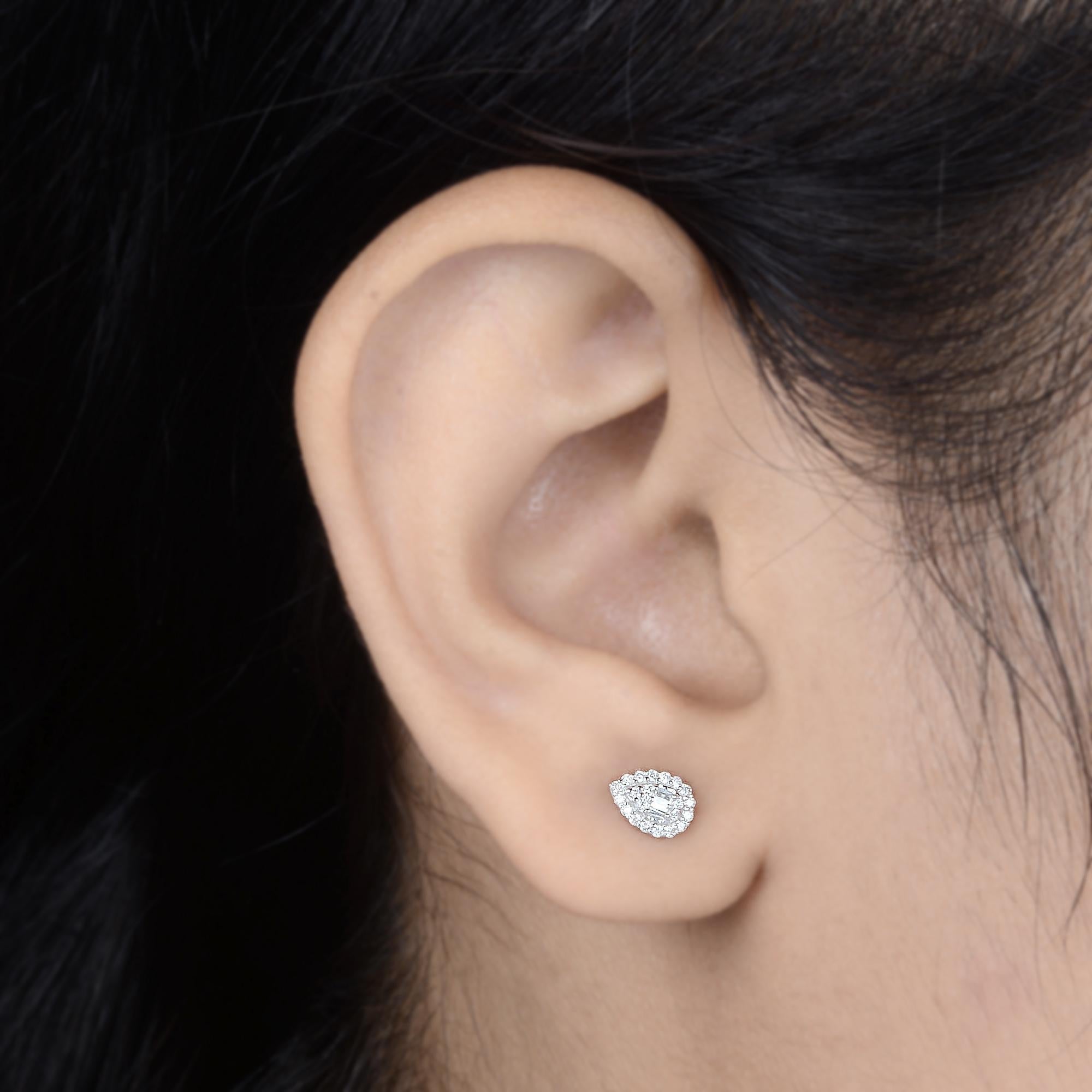 Mixed Cut Dainty 0.16 Carat SI/HI Diamond Pear Shape Stud Earrings 10k White Gold For Sale