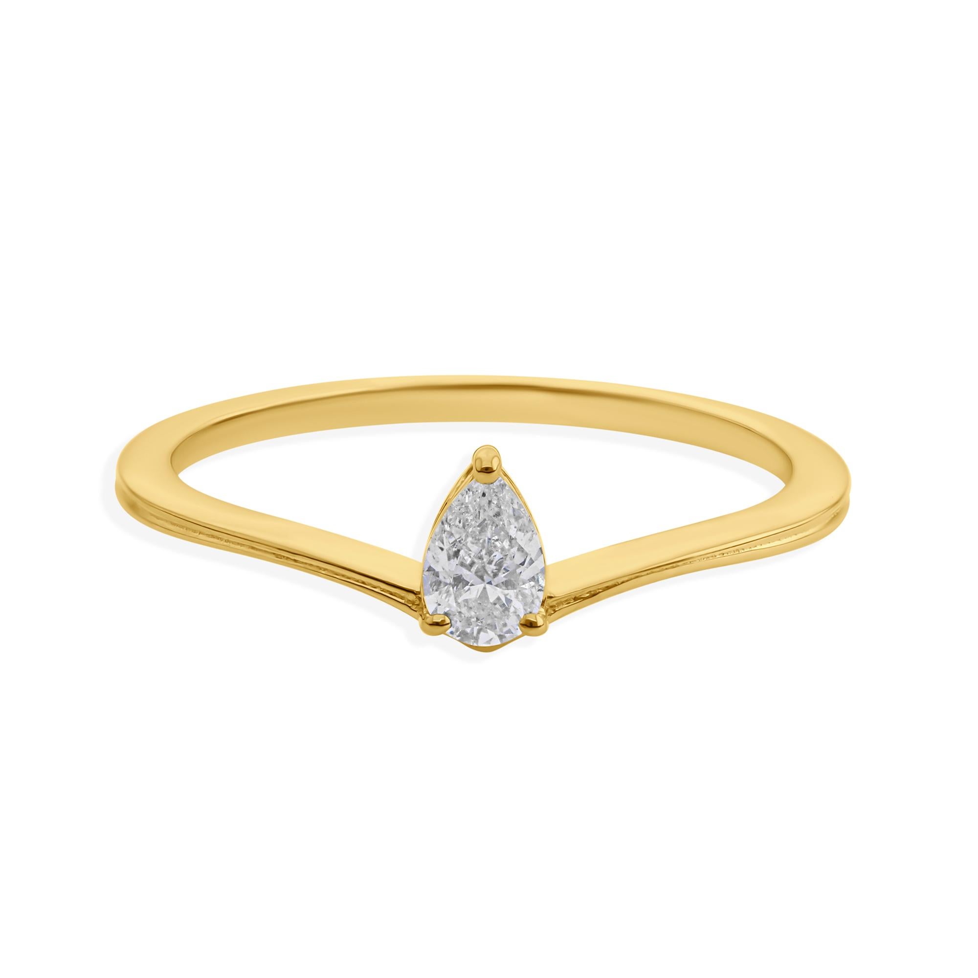Delicato anello solitario con diamante a pera da 0,19 carati Tutte le tariffe pagate in oro giallo 14k