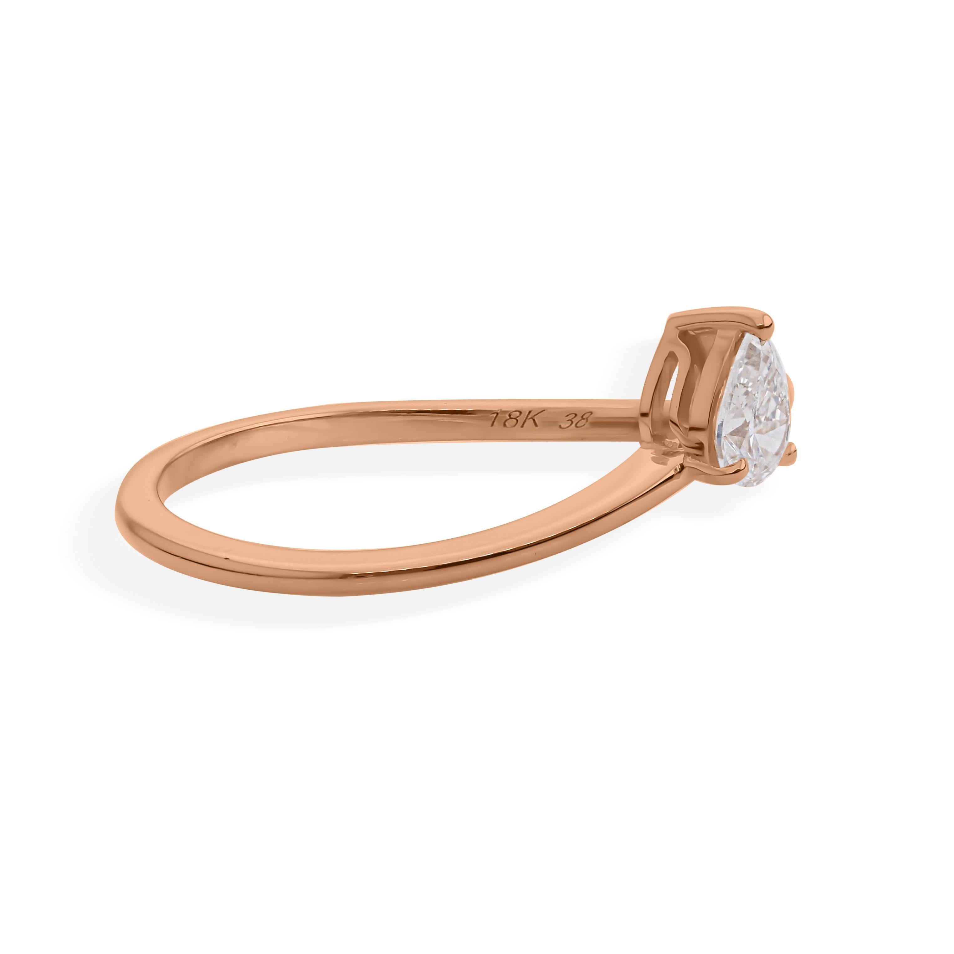 Im Angebot: Zierlicher 0,24 Karat Diamant im Birnenschliff 14 Karat Roségold Versprechensring für Frauen () 5