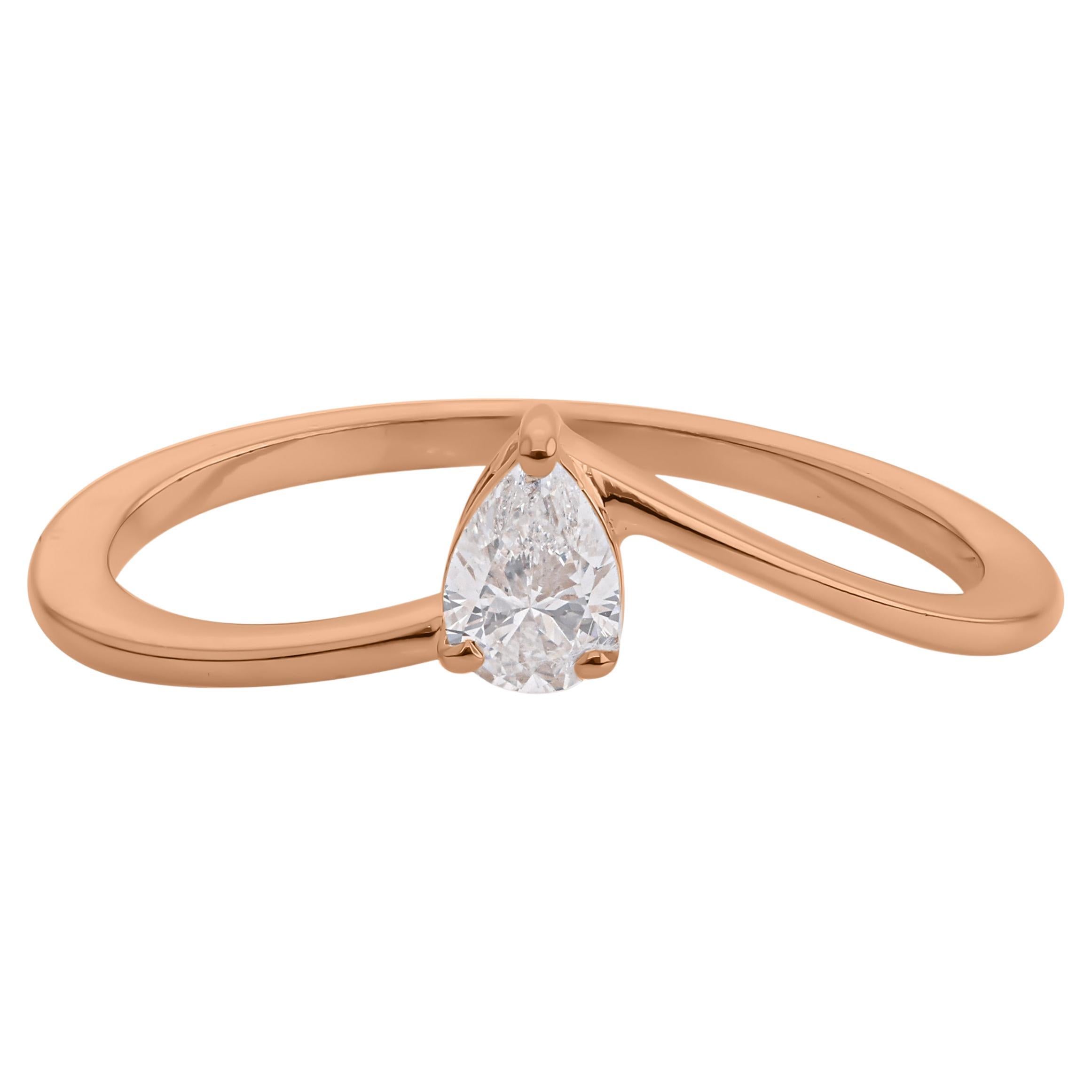 Zierlicher 0,24 Karat Diamant im Birnenschliff 18 Karat Roségold Versprechensring für Frauen