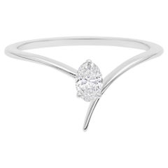 Dainty 0.26Ct Oval Natural Diamond Chevron Band Ring 18 Karat White Gold