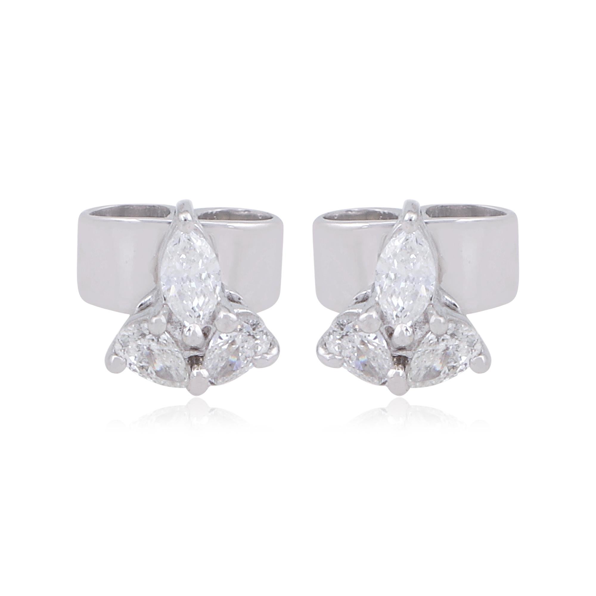 Modernist Dainty 0.29cts SI/HI Diamond Flower Cluster Stud Earrings 18k Solid White Gold For Sale
