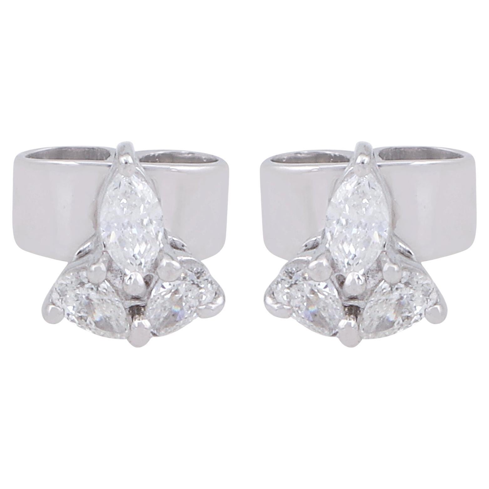 Dainty 0.29cts SI/HI Diamond Flower Cluster Stud Earrings 18k Solid White Gold For Sale