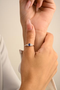 Dainty 0.34 CTW Octagon Cut Blue Sapphire Diamond Wedding Ring in 14k White Gold