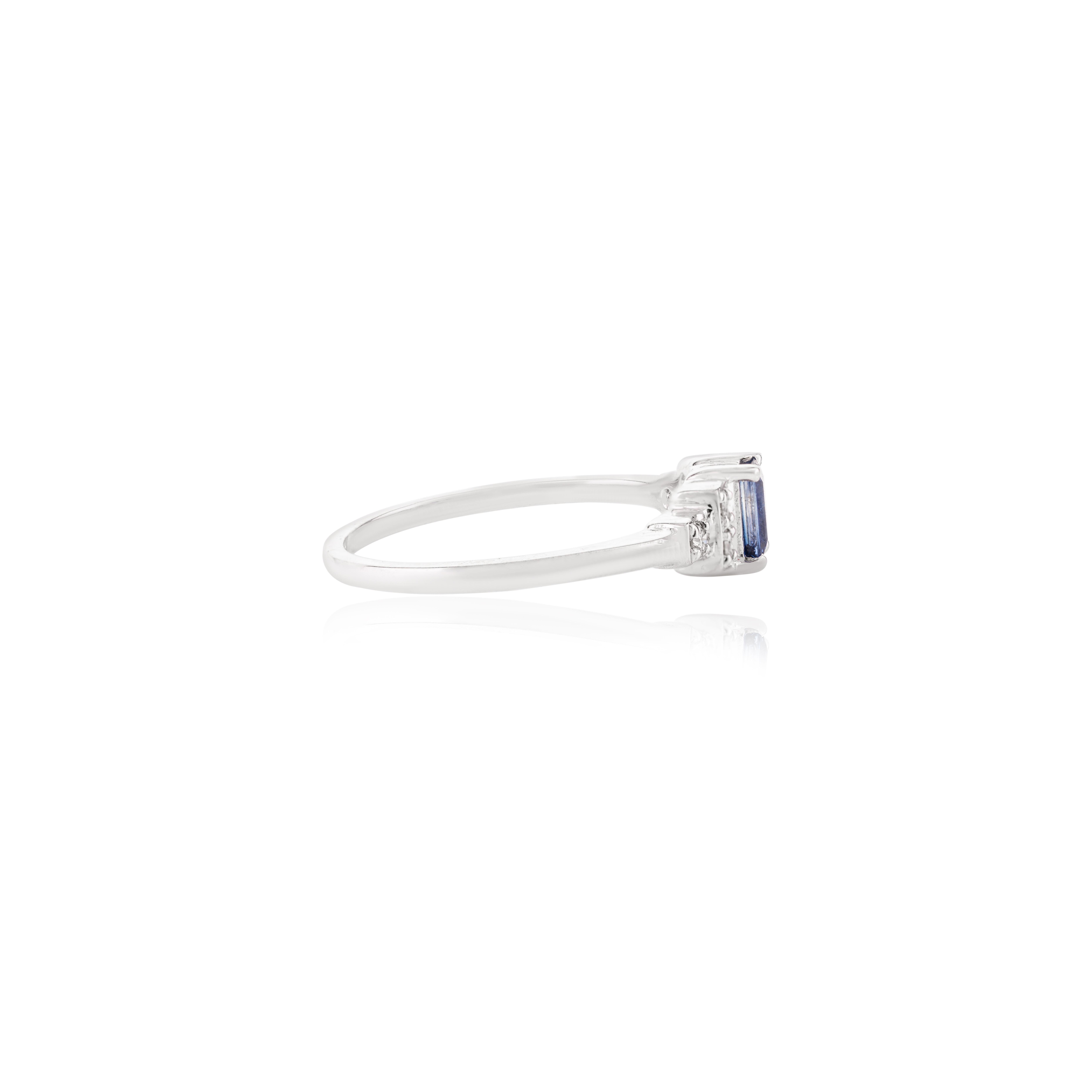 Im Angebot: Dainty 0,34 Karat Achteckschliff Blauer Saphir Diamant-Hochzeitsring aus 14 Karat Weißgold () 3