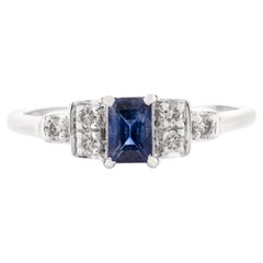 Dainty 0,34 Karat Achteckschliff Blauer Saphir Diamant-Hochzeitsring aus 14 Karat Weißgold