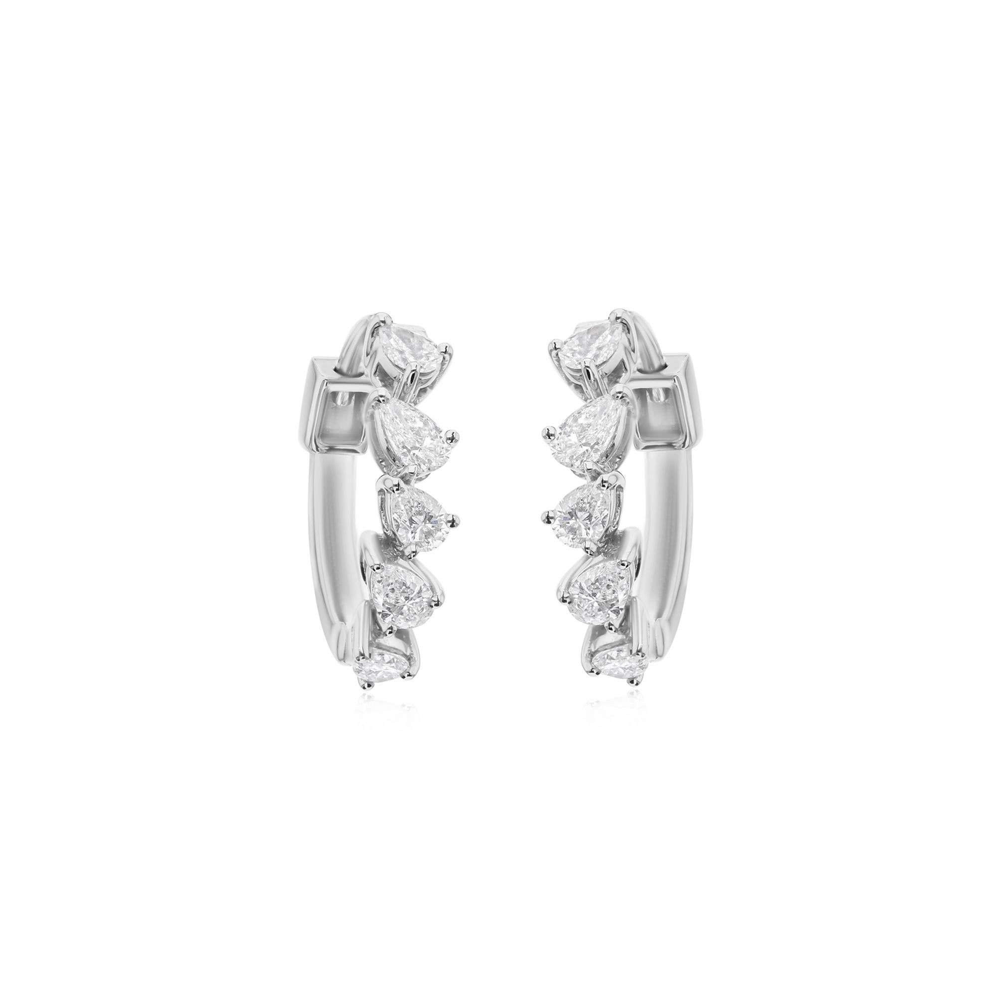 Delicados pendientes de aro abrazador con diamantes talla pera SI/HI de 0,48 qt y oro blanco de 18 quilates en venta 2