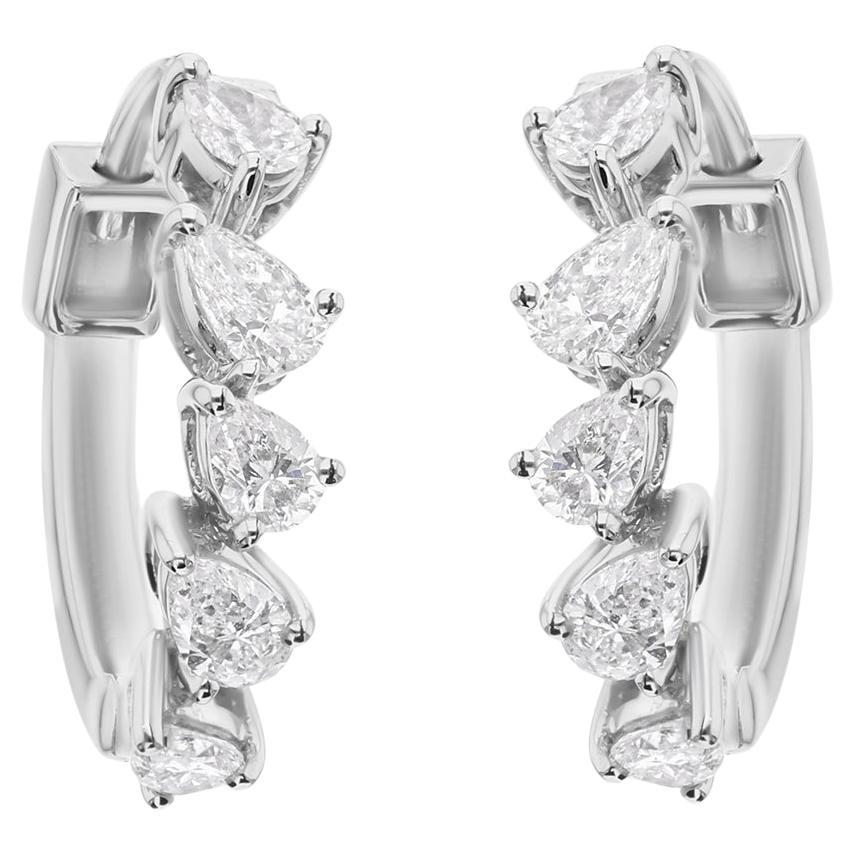 Delicados pendientes de aro abrazador con diamantes talla pera SI/HI de 0,48 qt y oro blanco de 18 quilates