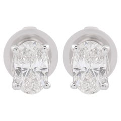 Dainty 0.49 Carat SI/H Oval Diamond Solitaire Stud Ears 18k Solid White Gold