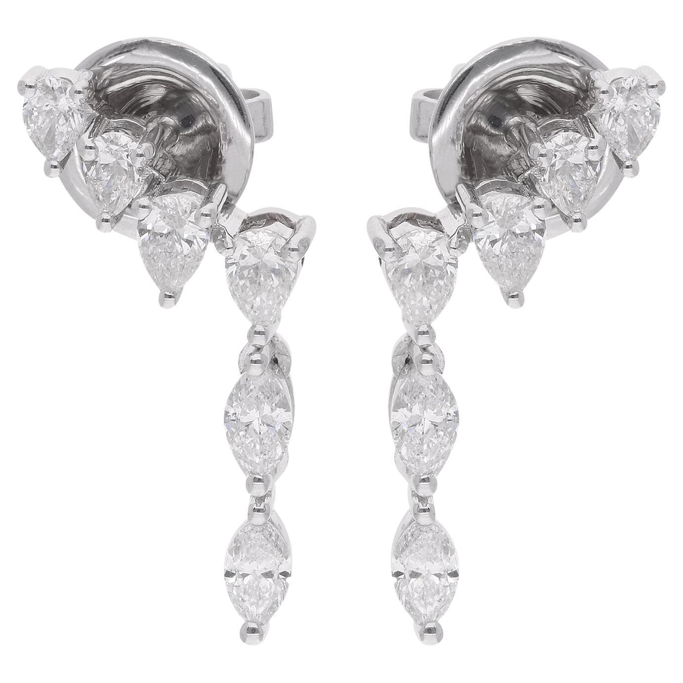 Delicati orecchini a goccia con diamanti naturali da 0,90 carati SI/H in oro bianco 18 carati Gioielli di pregio In condizioni Nuovo in vendita a Diera, Dubai