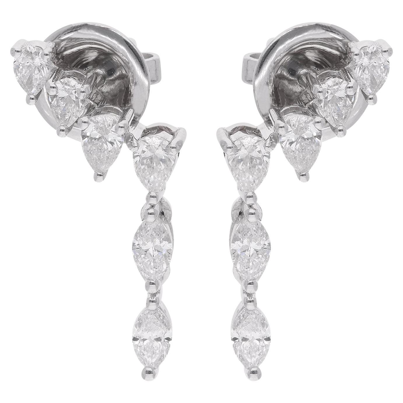 Dainty 0.90Ct SI/H Natural Diamond Drop Earrings in 18k White Gold Fine Jewelry