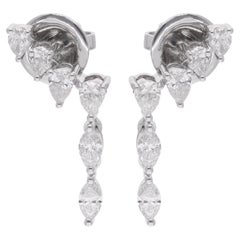 Dainty 0.90Ct SI/H Natural Diamond Drop Earrings in 18k White Gold Fine Jewelry