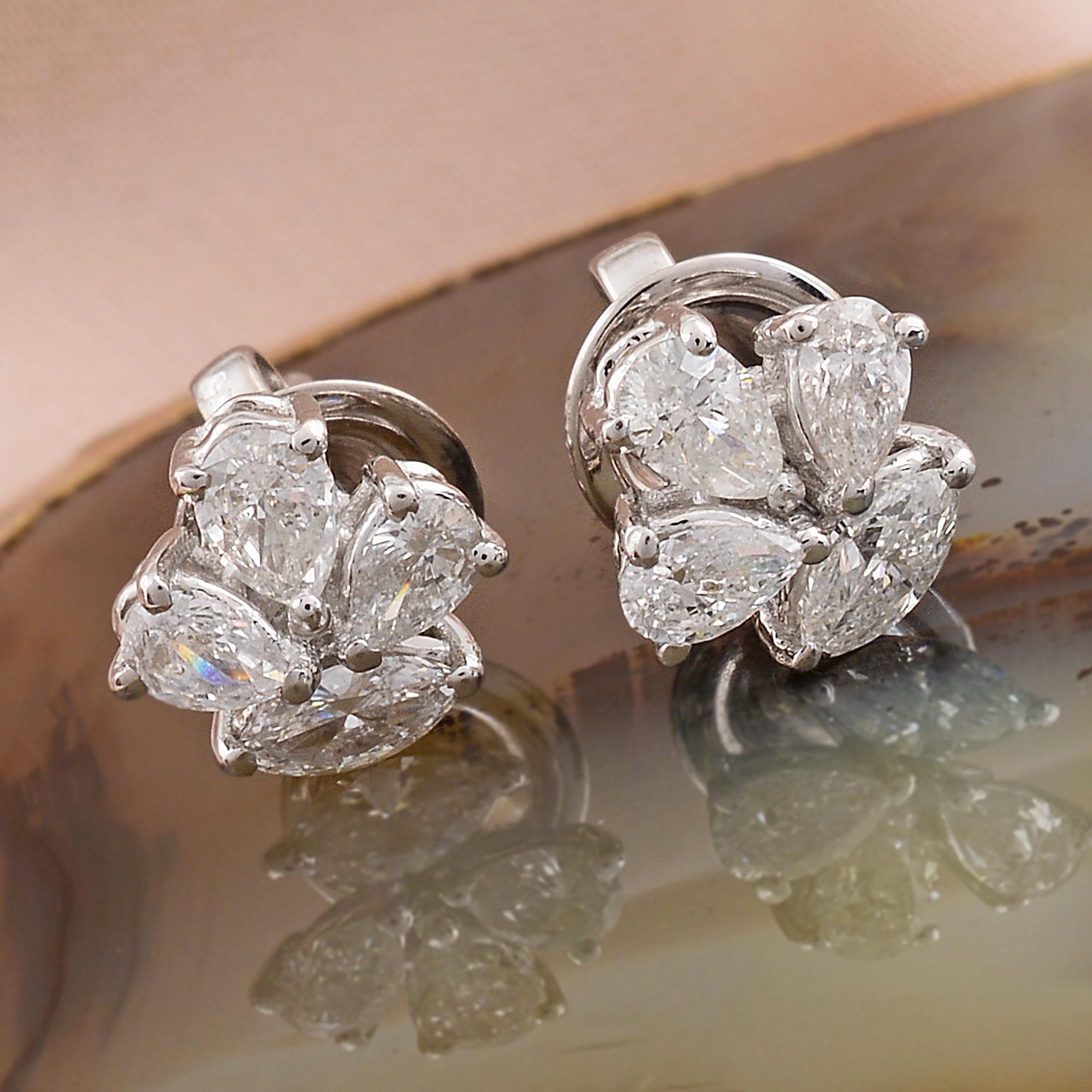 Zierliche 1 Karat Diamant Cluster Blume Ohrstecker Geschenk in 18k Weißgold (Moderne) im Angebot