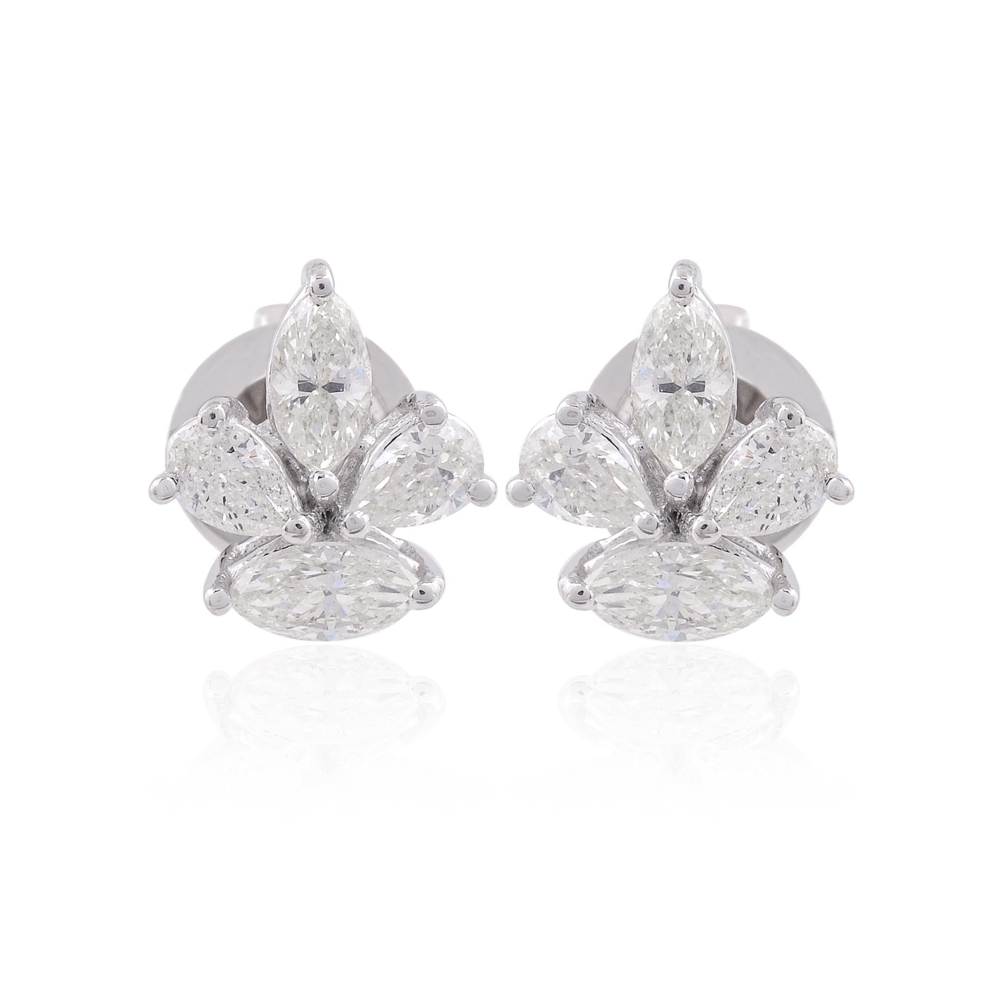 Zierliche 1 Karat Diamant Cluster Blume Ohrstecker Geschenk in 18k Weißgold Damen im Angebot