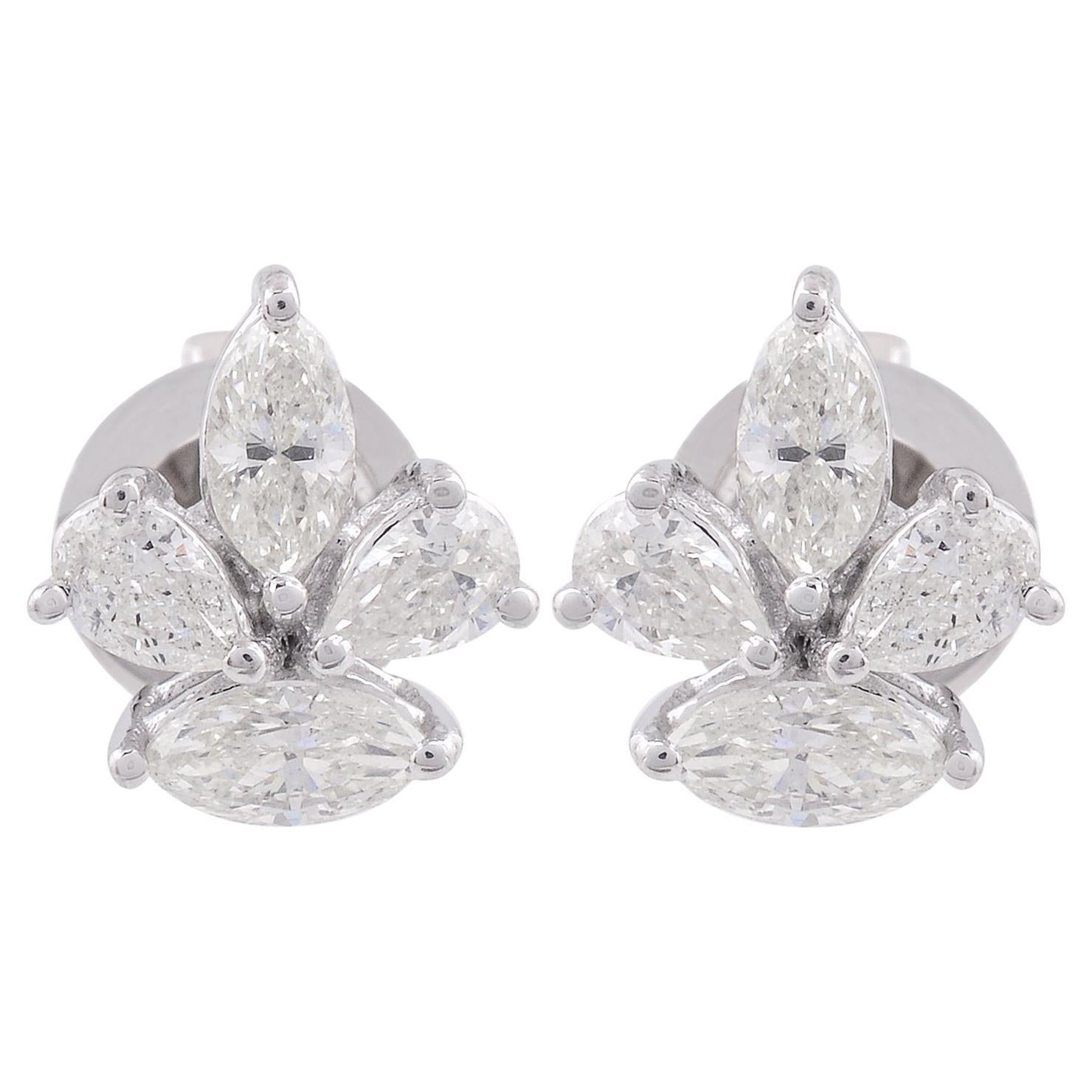 Zierliche 1 Karat Diamant Cluster Blume Ohrstecker Geschenk in 18k Weißgold