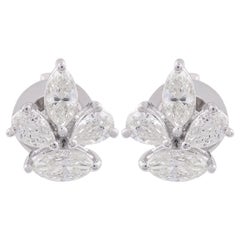 Zierliche 1 Karat Diamant Cluster Blume Ohrstecker Geschenk in 18k Weißgold