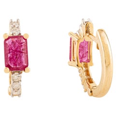 Dainty 1.05 Ct Ruby 
Diamond Huggie Hoop Earrings in 18k Yellow Gold for Women