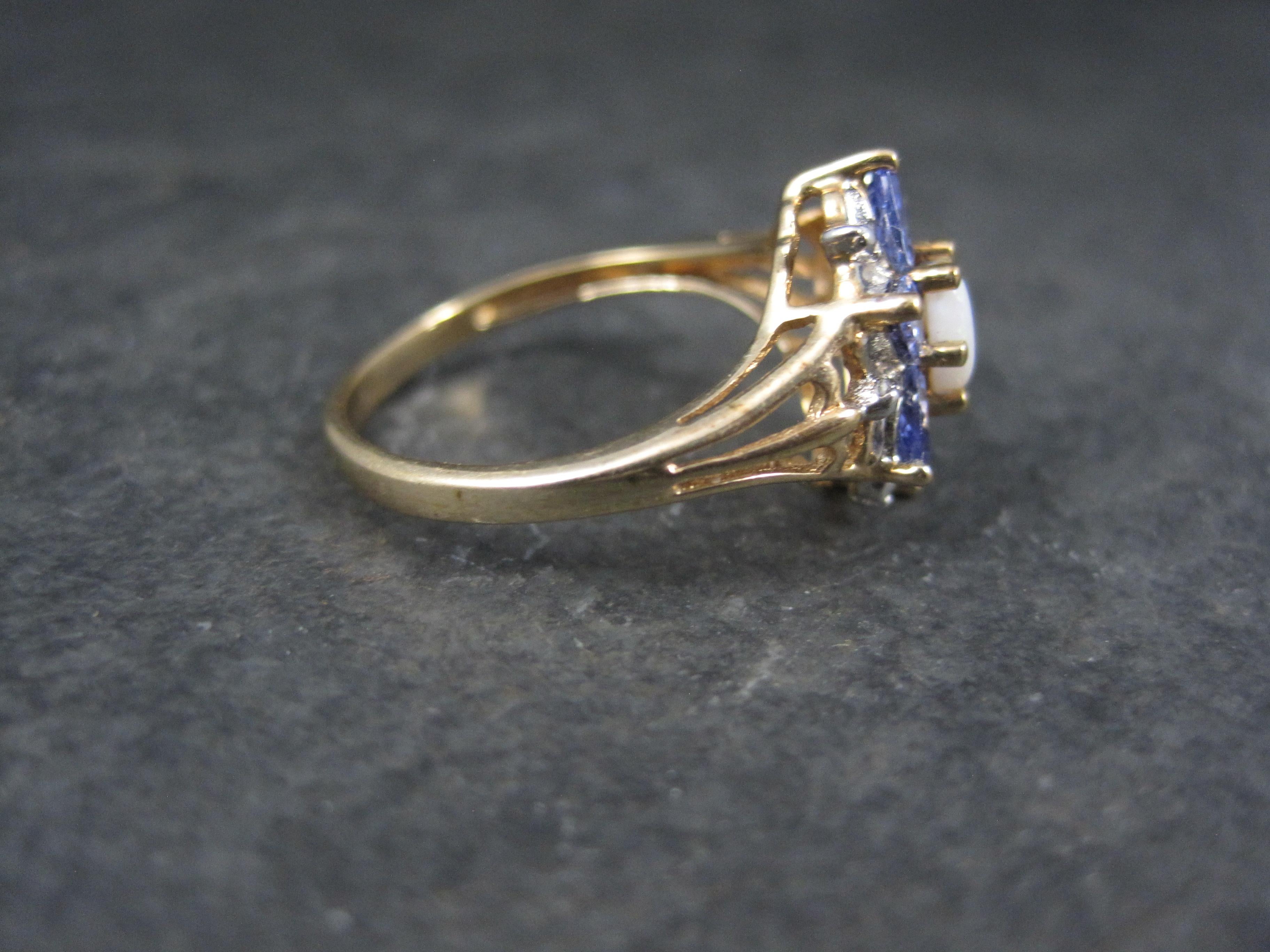 Mixed Cut Dainty 10k Tanzanite Opal Ring For Sale