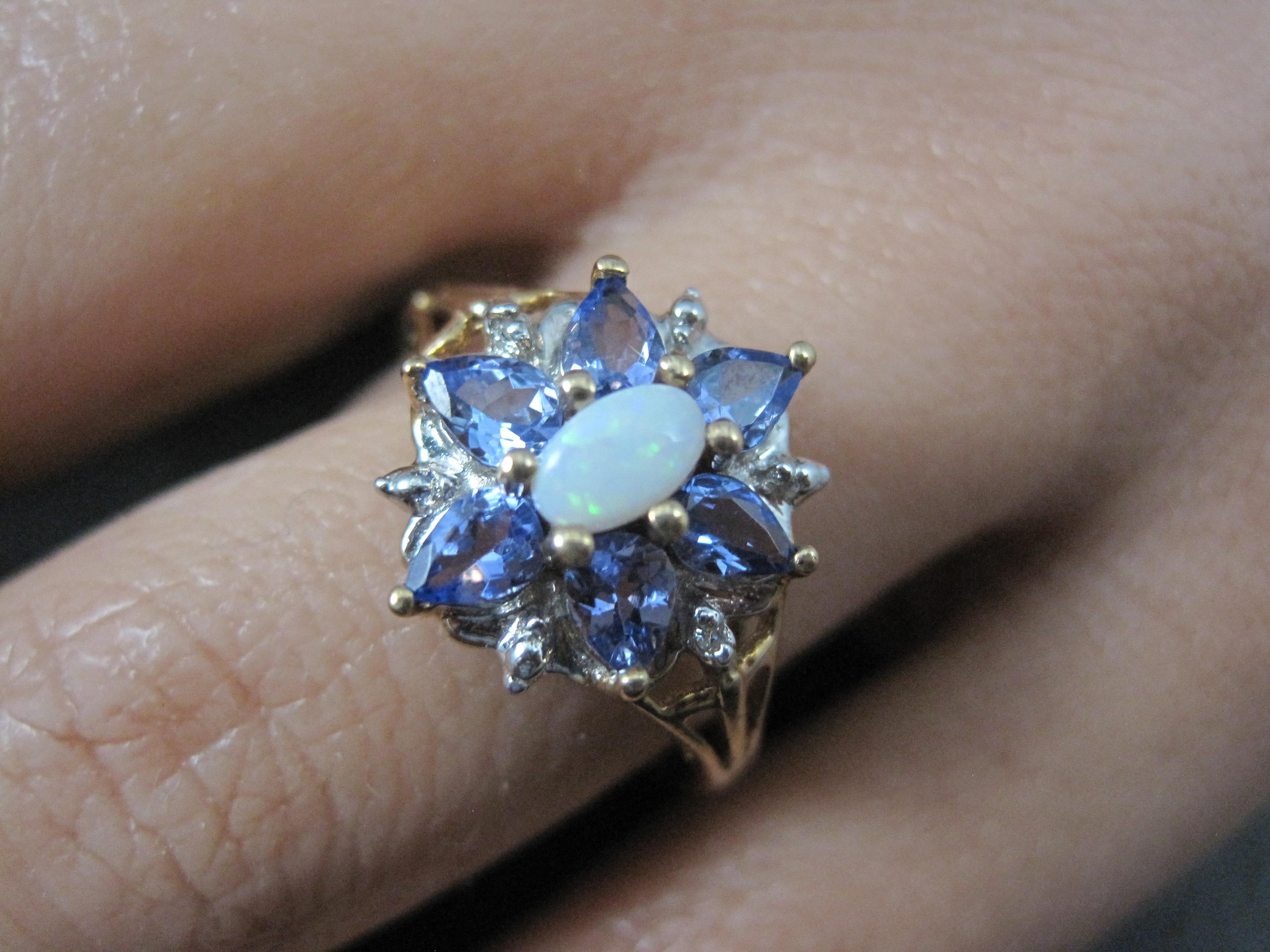 Dainty 10k Tanzanite Opal Ring For Sale 2