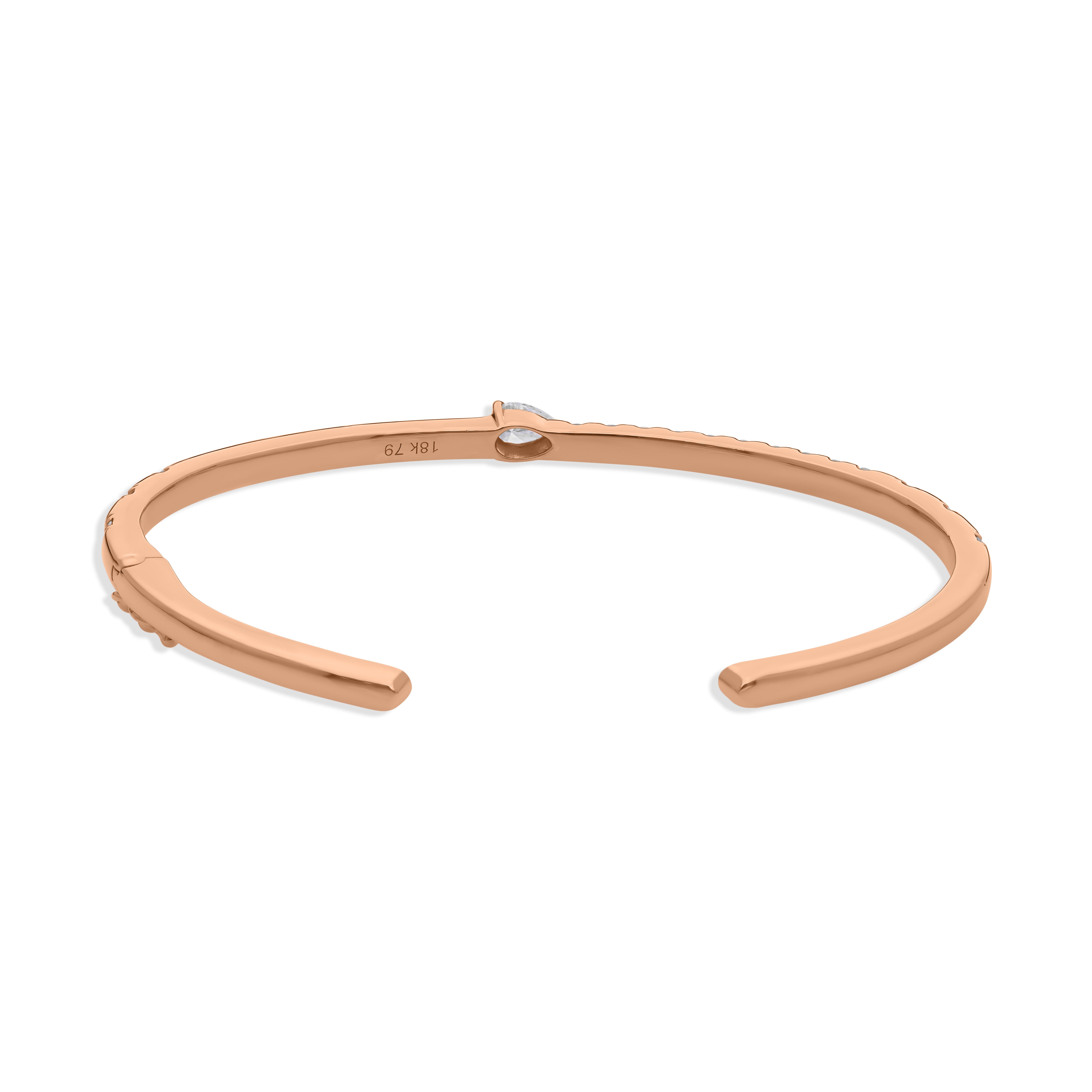 Delicado brazalete de oro rosa de 14 quilates con un diamante natural de 1,16 quilates Todos los aranceles pagados en venta 2