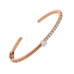 Dainty 14 Karat Rose Gold Natural 1.16Ct Diamond Cuff Bracelet All Tariff Paid