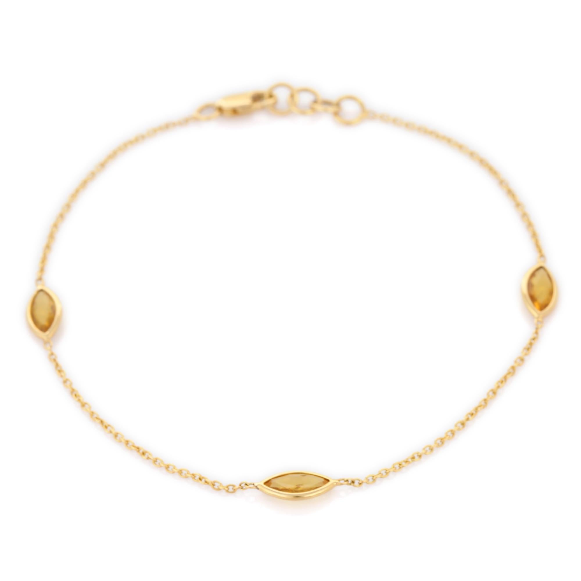 Minimalist Yellow Sapphire Chain Bracelet, 18K Yellow Gold Stackable Bracelet In New Condition For Sale In Houston, TX
