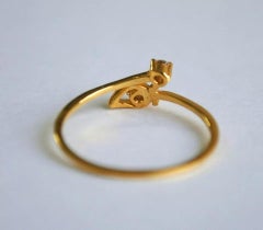 Dainty 14k Solid Yellow Gold Diamond Cross Over Leaf Ring