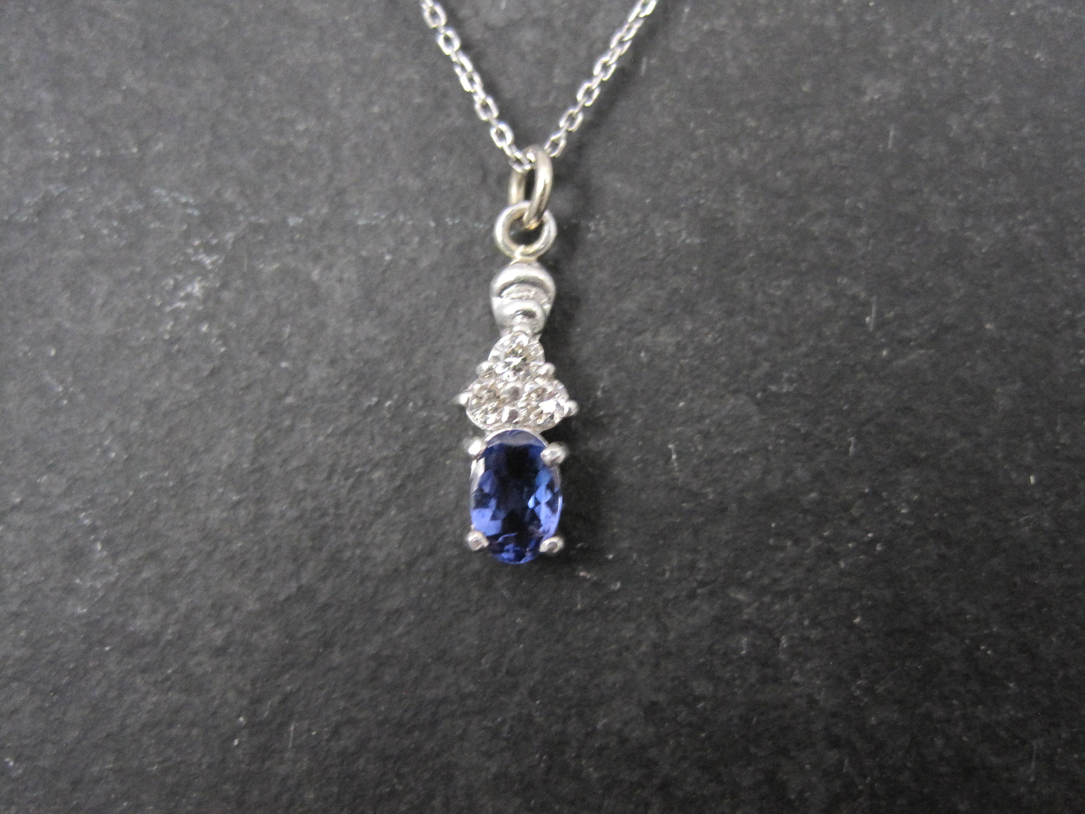 Modern Dainty 14K Tanzanite Diamond Pendant Necklace Le Vian For Sale