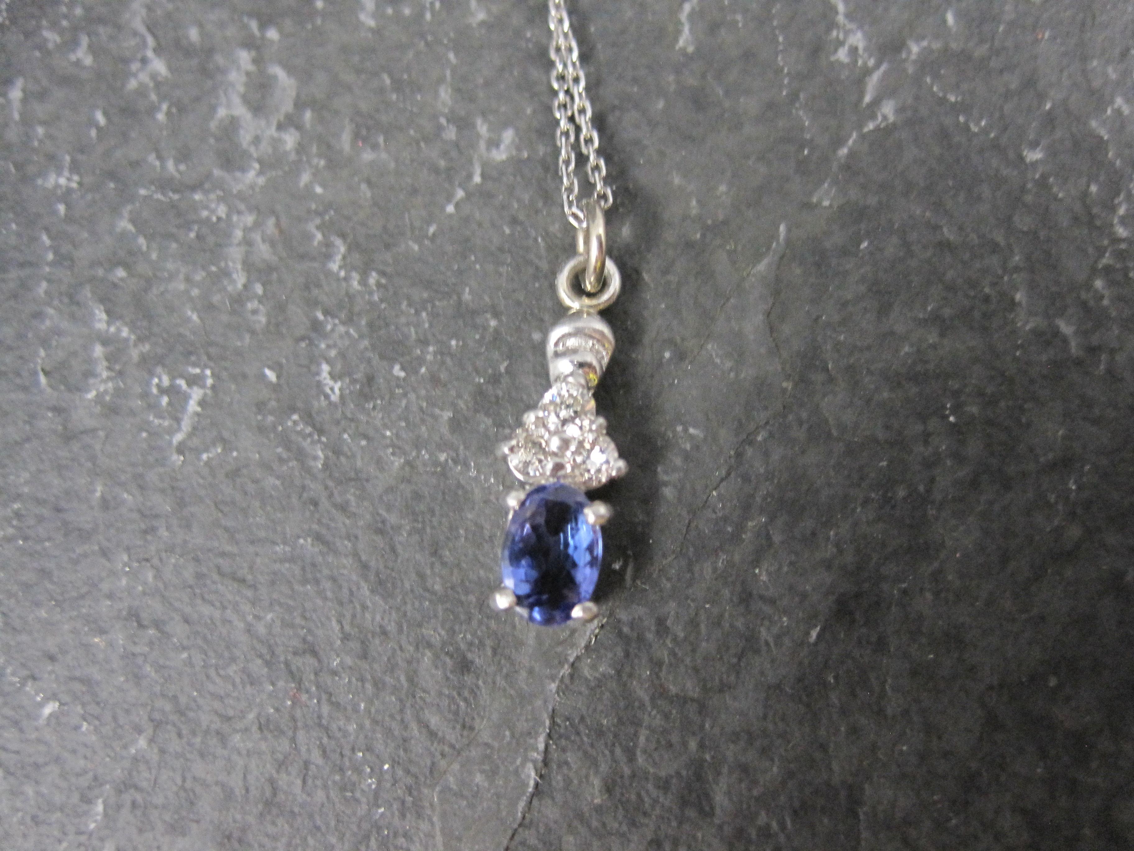 Dainty 14K Tanzanite Diamond Pendant Necklace Le Vian In New Condition For Sale In Webster, SD