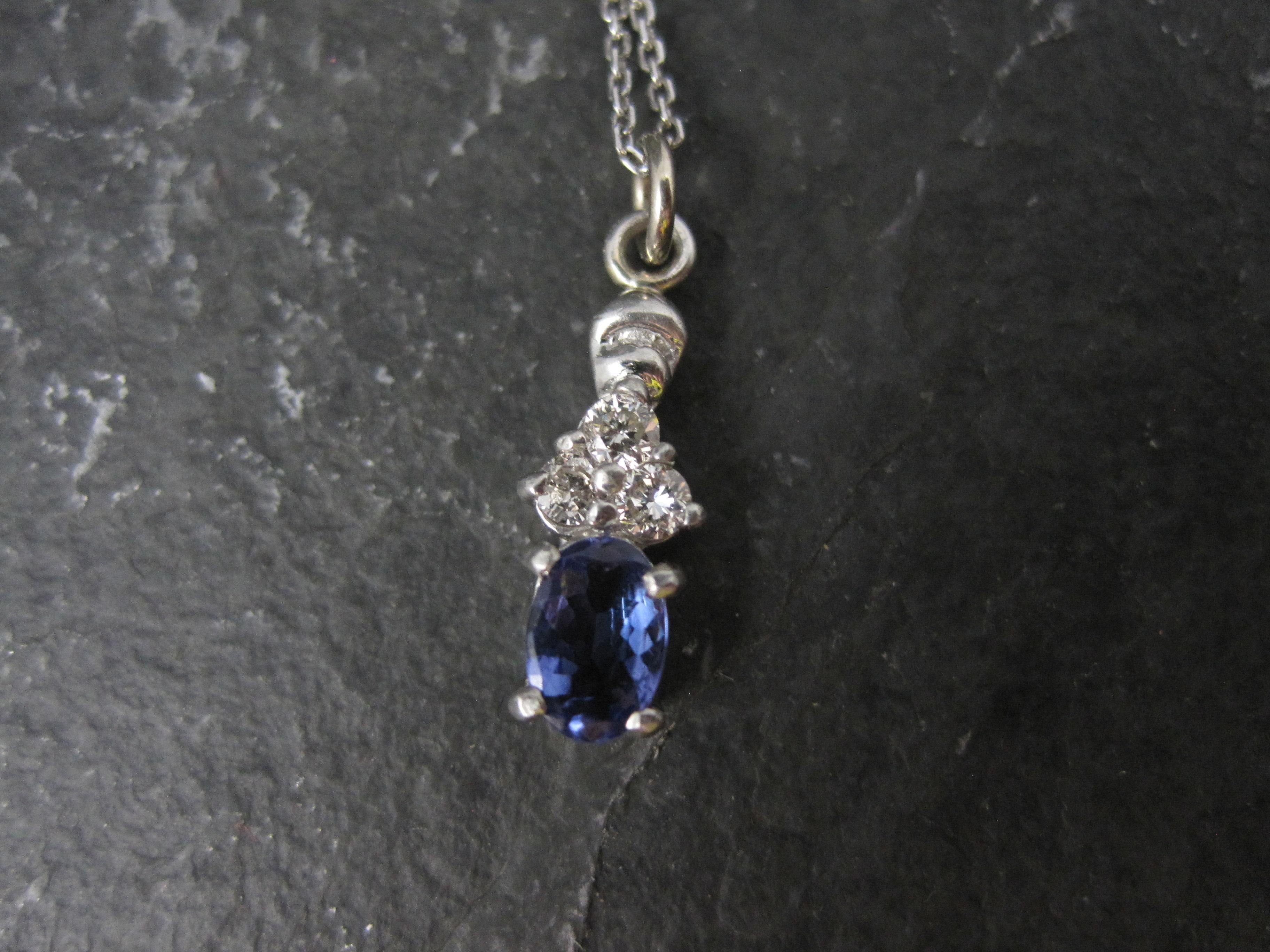 Women's Dainty 14K Tanzanite Diamond Pendant Necklace Le Vian For Sale